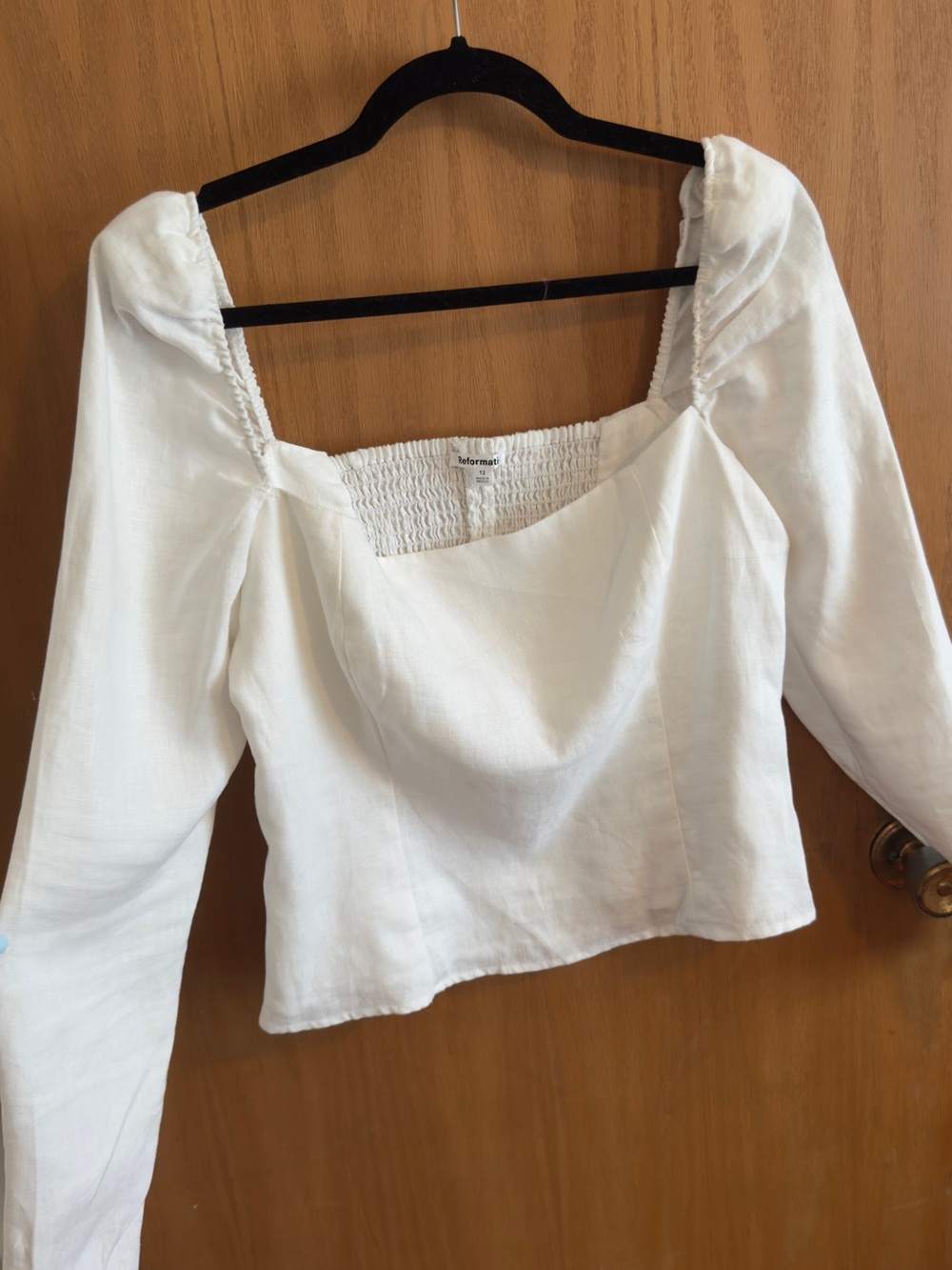Reformation Cream Square-Neck Puff Sleeve Crop Top size 12